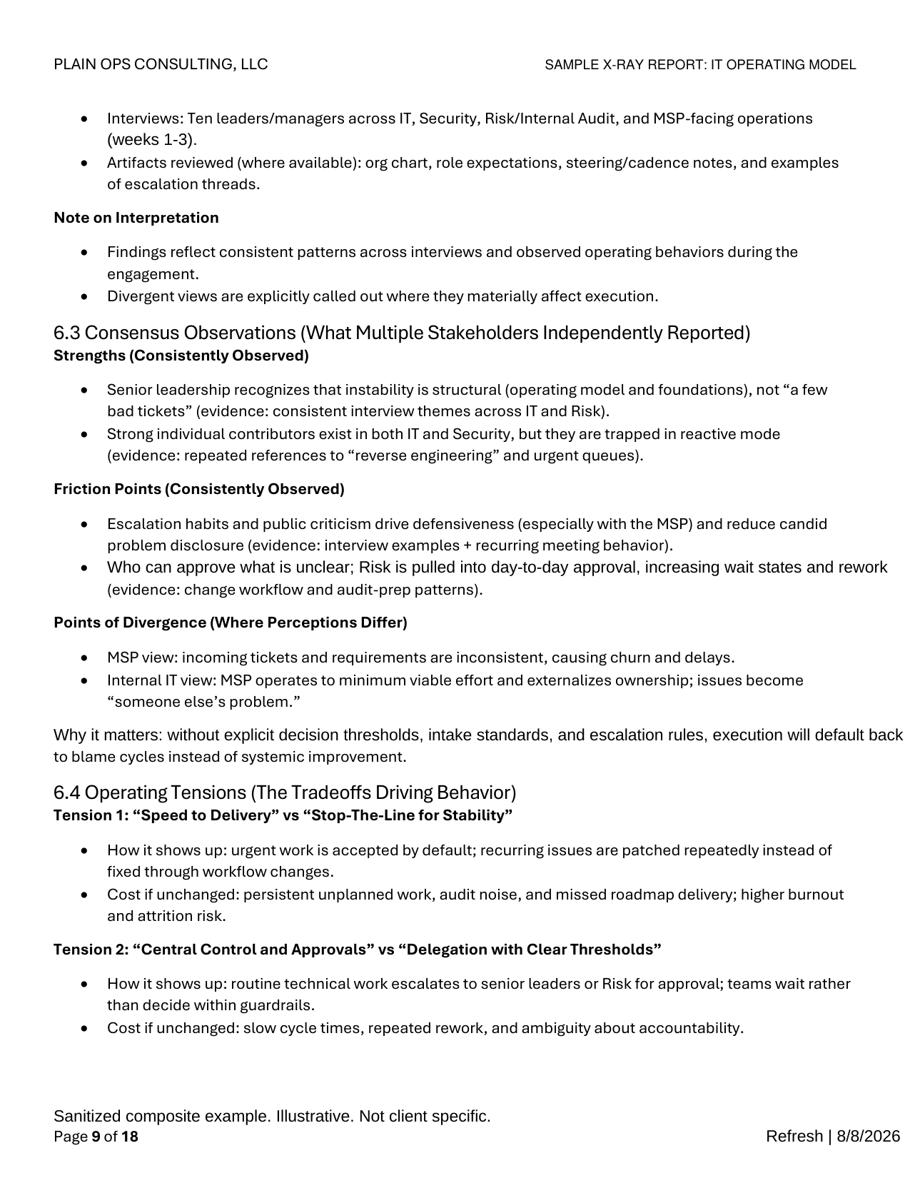 Sample report page showing a recommendation and success indicators