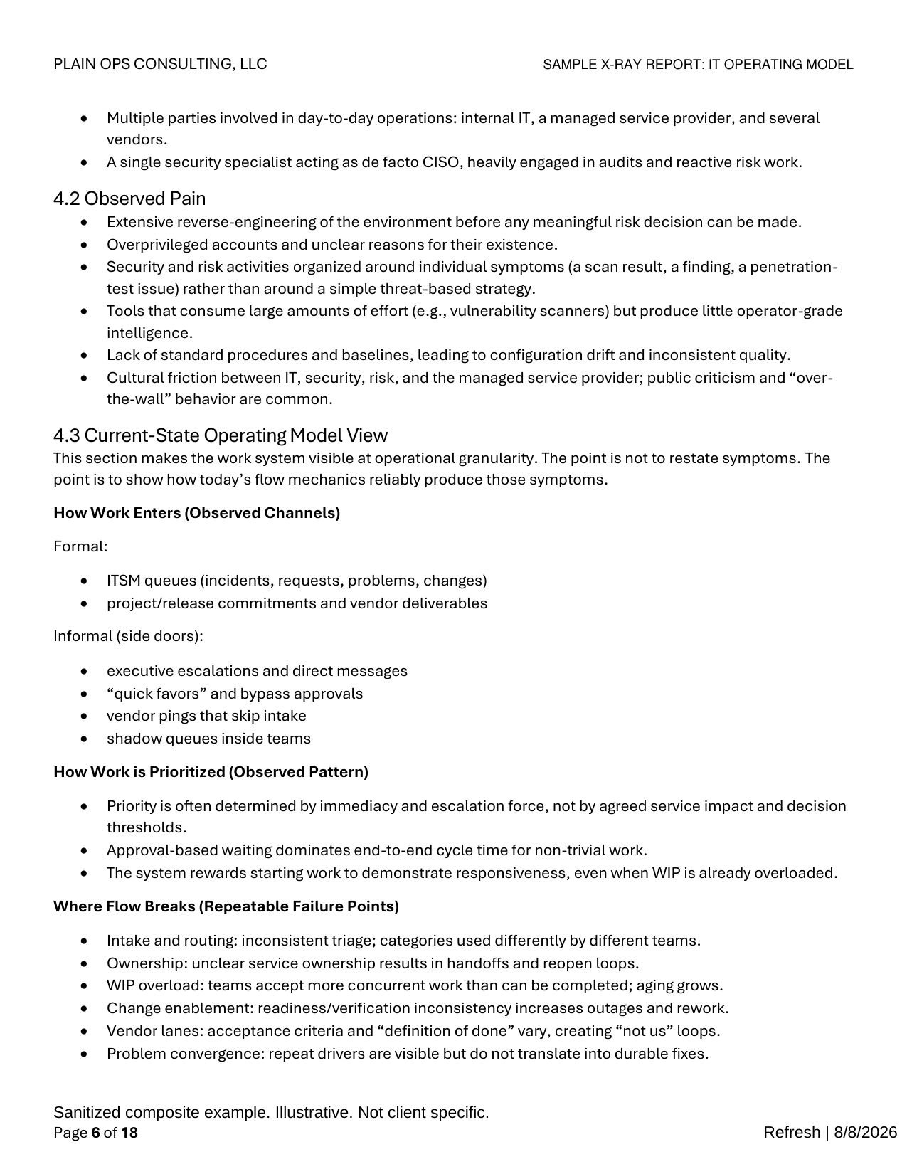 Sample report page showing a finding, evidence, and impact